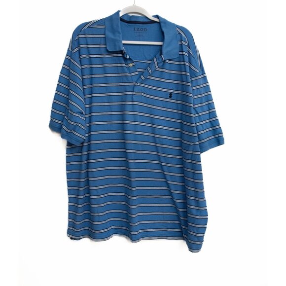 Izod Mens Advantage Polo Shirt Blue Striped Size 3XB Short Sleeve Cotton - Picture 1 of 8
